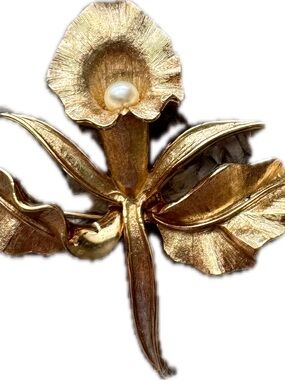 Vintage Gold-tone Marcel Boucher Orchid Brooch #8377